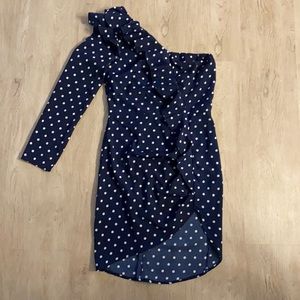 Shein blue polka dot one shoulder dress